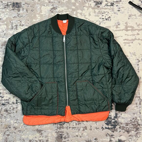 Vtg Work King Mens XL Reversible Puffer Jacket Green/Orange Poly Canada Hunting - Picture 1 of 14